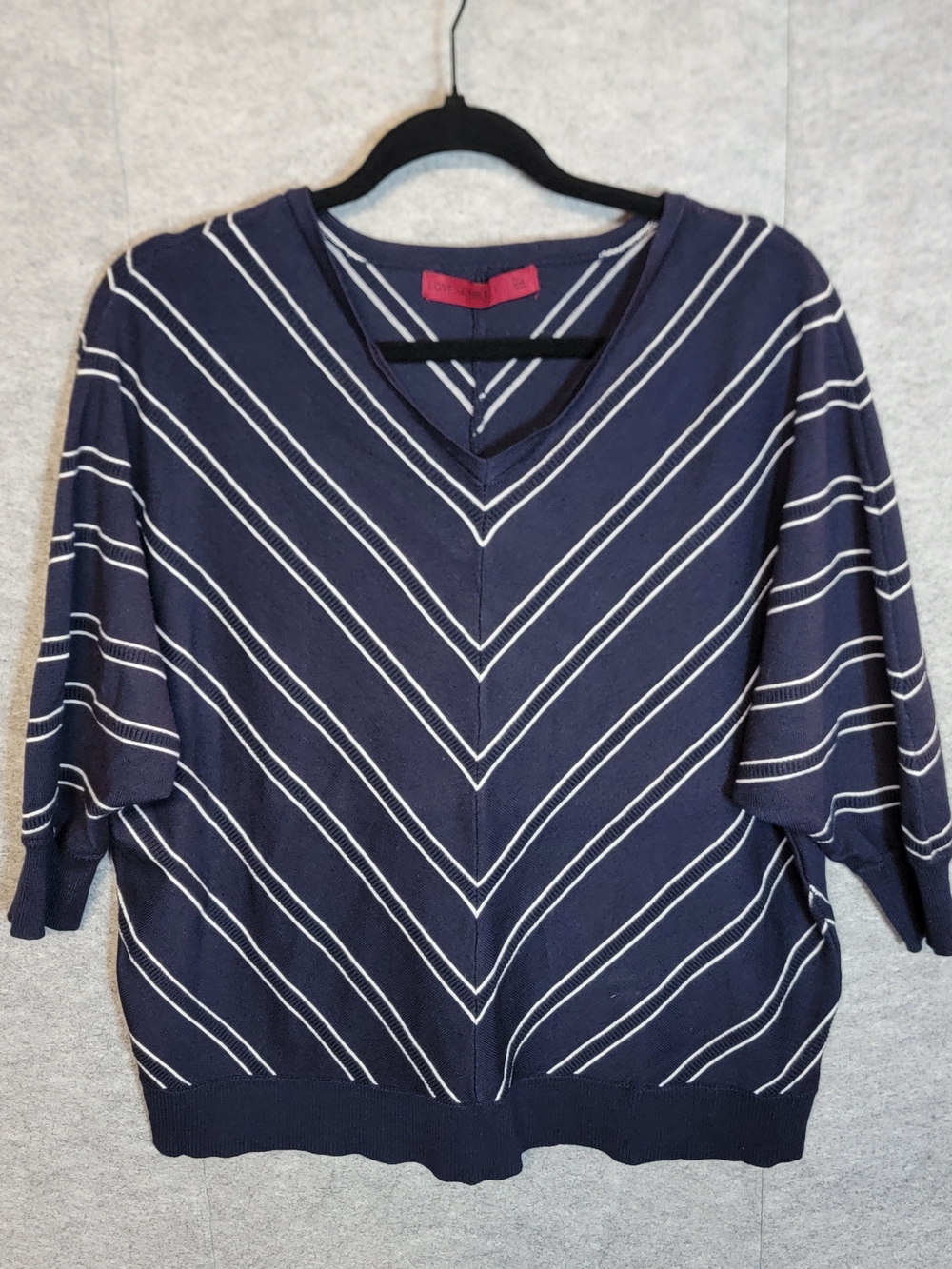 Navy V-Neck Stripe Sweater - Women